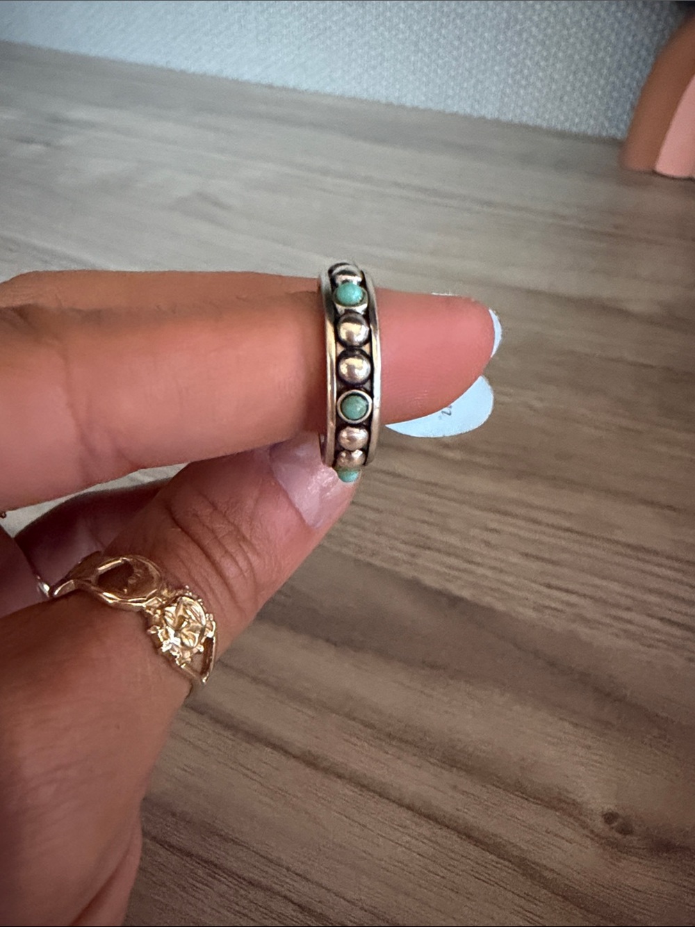 Brighton Silver Band Ring with Turquoise-Green Accents